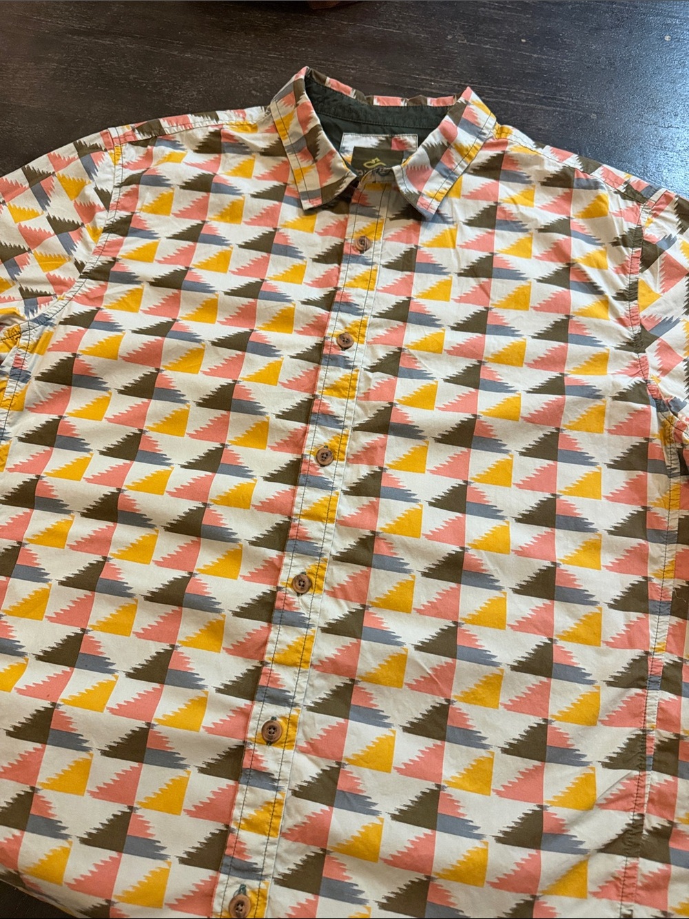 Prana Men's Geometric Short-Sleeve Button-Down — Coral, Mustard & Olive
